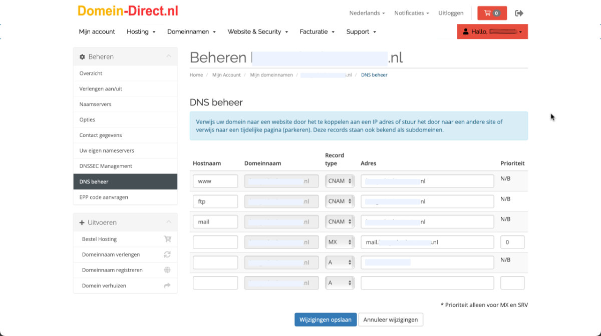 beheren domeinnaam